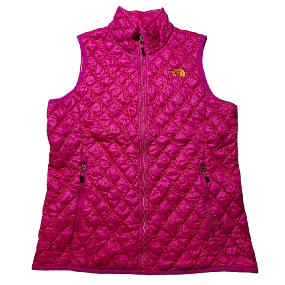 The North Face Thermoball Quilted Vest Size Medium TNF Pink/Yellow Full Zip